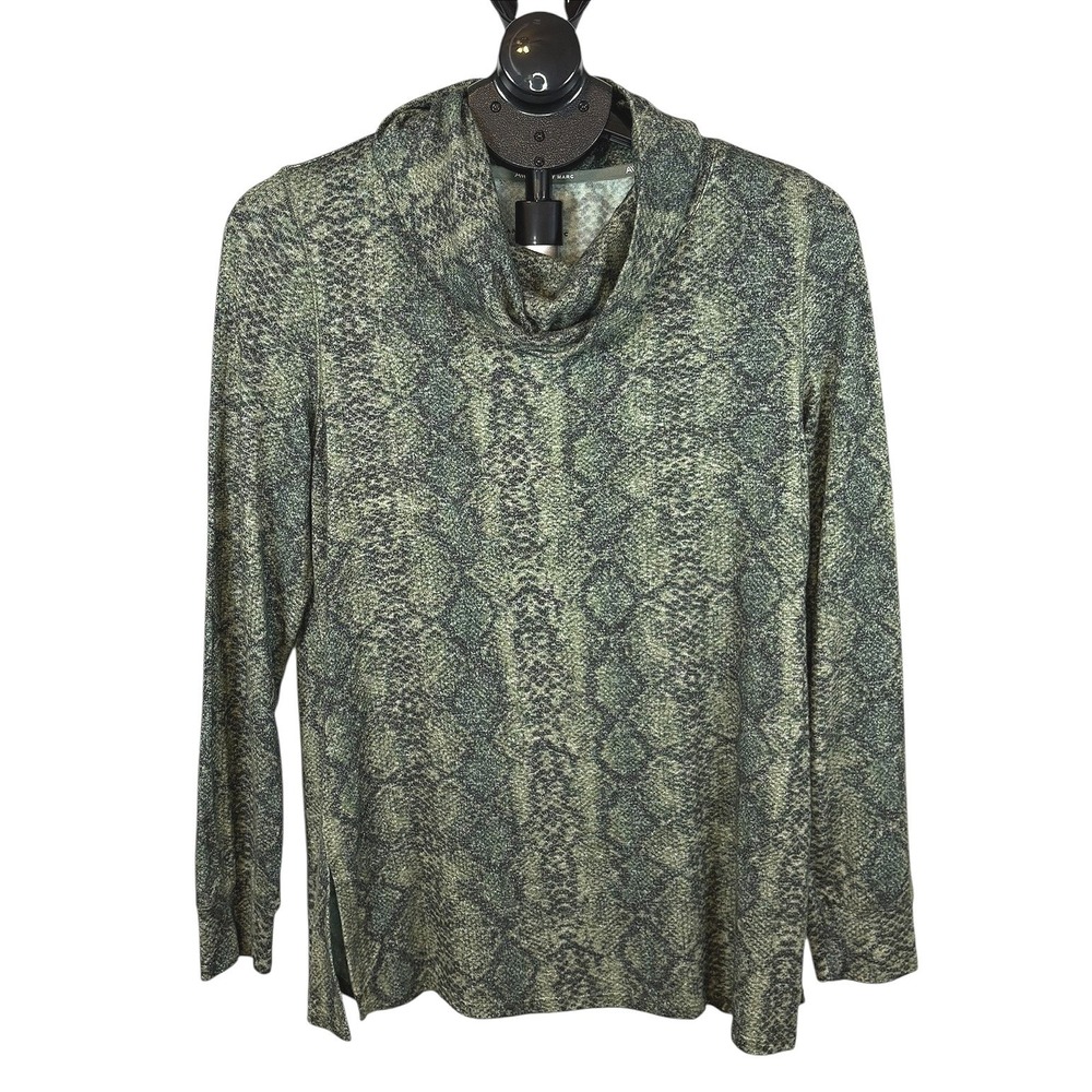 Andrew Marc Womens Green Snakeskin Cowl Neck Pullover Top